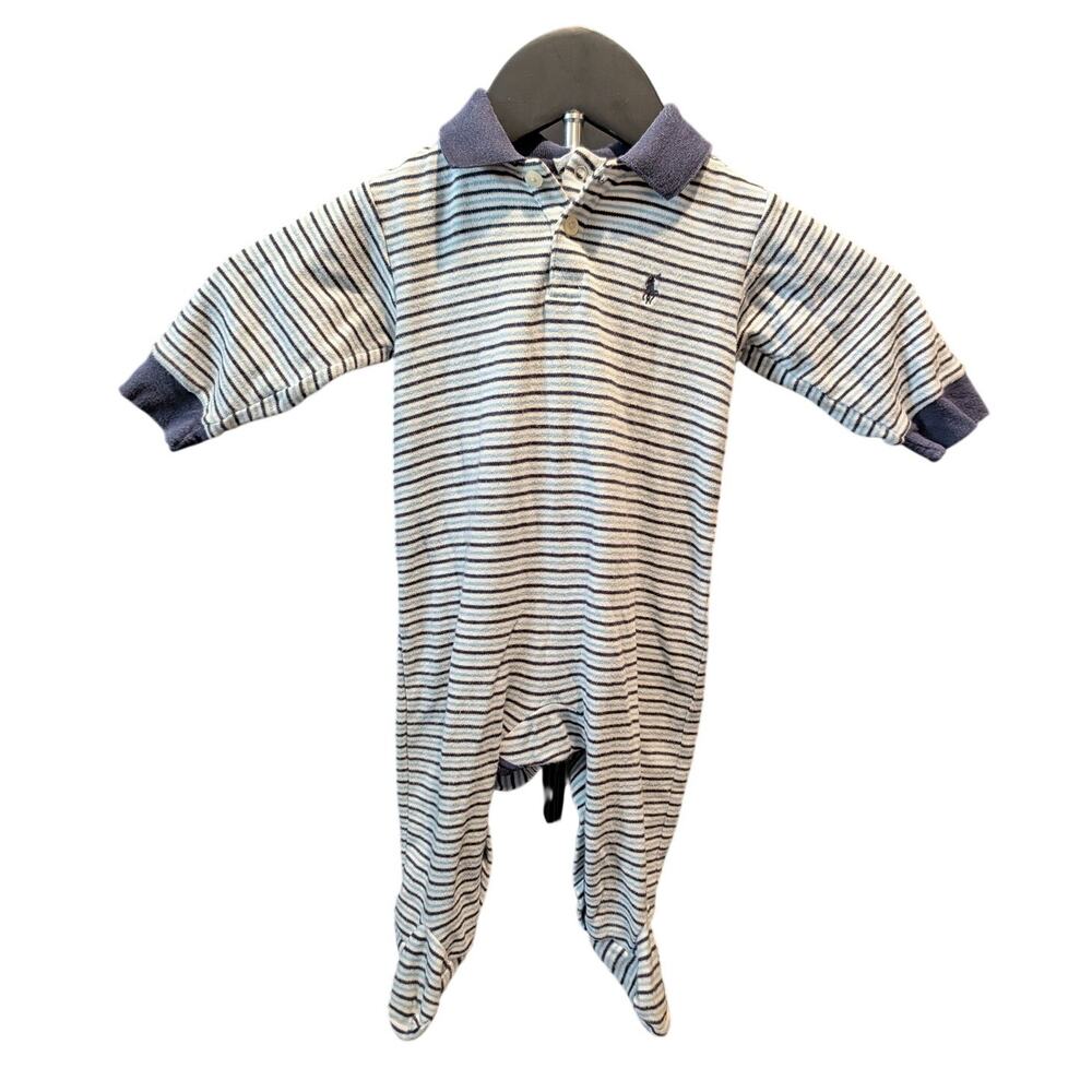 Ralph Lauren Baby Boys 6-9M Striped Footed Polo Coverall Sleeper Pony